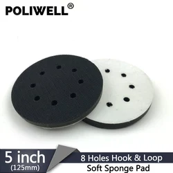 POLIWELL 샌딩 스폰지 인터페이스 패드, 고르지 않은 표면 연마용 125mm 후크 및 루프 버퍼 패드, 5 인치 8 홀, 1 개