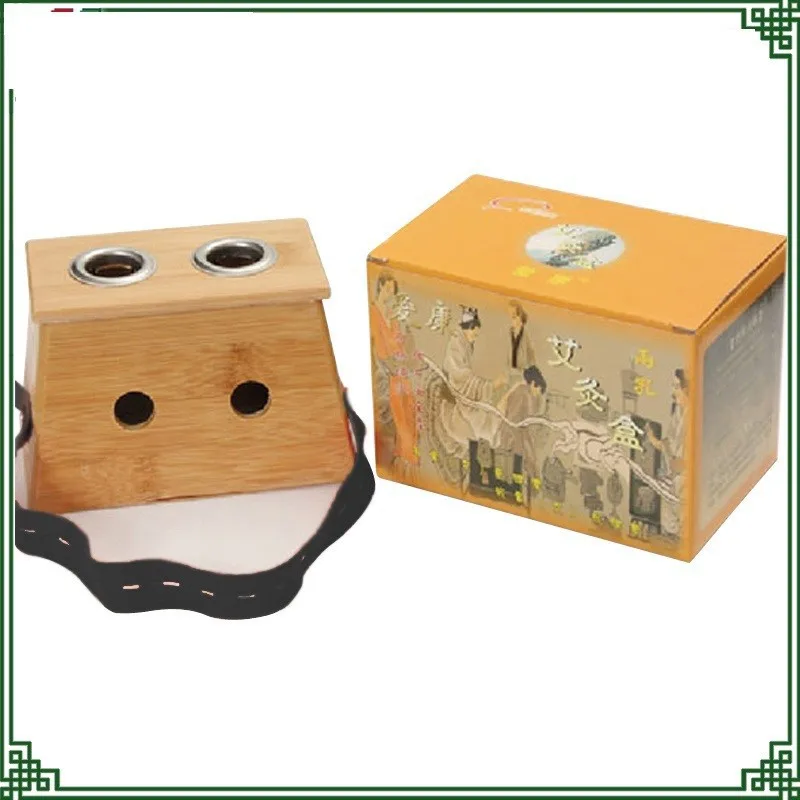 

Wooden 2 Holes Monocular Moxibustion Box Navel Moxa Wormwood Thick Bamboo