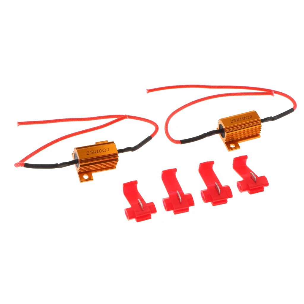 1 Pair 12V 25W 10Ohm Load Resistor To Fix Turn Signal Flash Used for Headlight Bulb Fog Lamp Gold