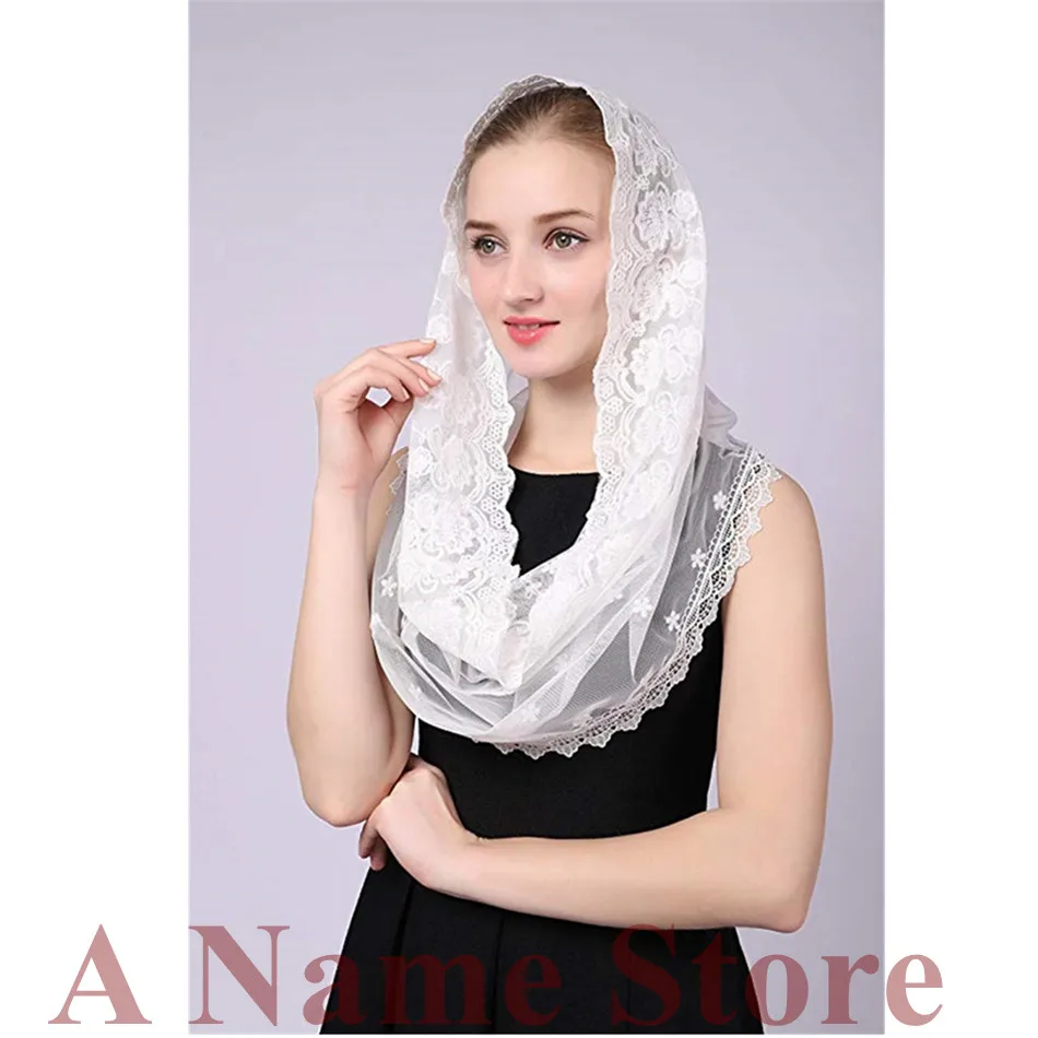 white Veils Mantillas for Church Lace Headcovering HeadWrap Veil Catholic Latin Mass vela negra Voile Dentelle Mantillas 2019