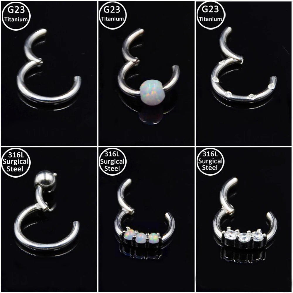 Showlove-1PC Stainless Steel Titanium Hinged Septum Clicker Nose Hoop Rings 16G Lip Nipple Tragus Cartilage Ring Piercing 8mm