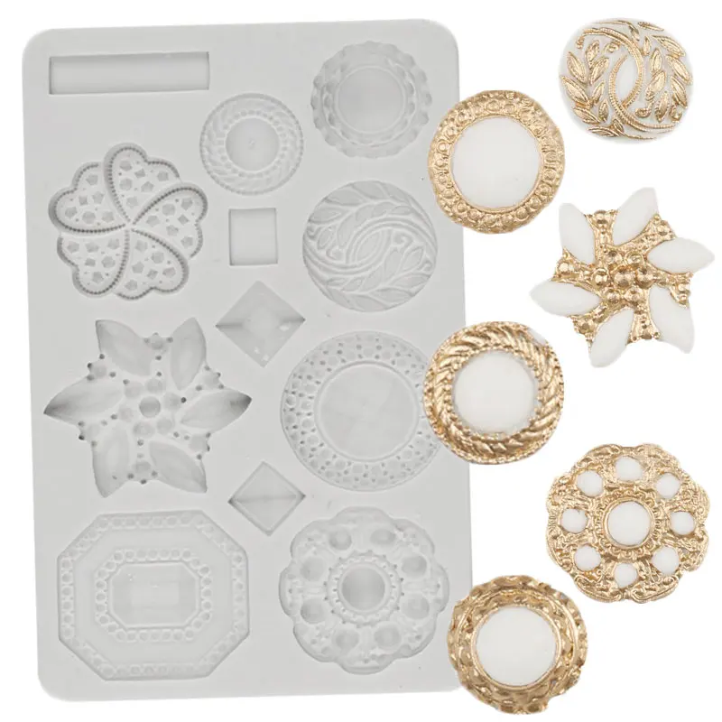 3D Gem Jewelry Silicone Mold Buttons Cupcake Topper Fondant Wedding Cake Decorating Tools Candy Clay Chocolate Gumpaste Moulds