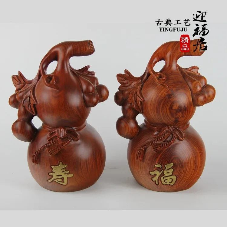 Red pear wood carving gourd Fushou handicrafts plant Wenwan Home Furnishing hand wooden jewelry ornaments