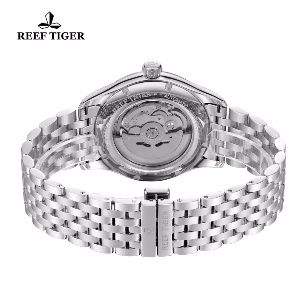 Reef Tiger/RT Mens Dress Watch Full Stainless Steel Blue Dial Automatic Wrist Watches with Date Day RGA8232