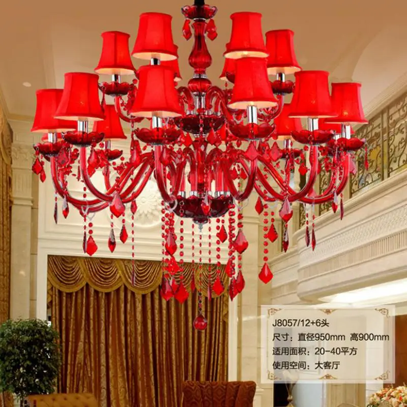 Warm Foyer project decor Red crystal chandelier Led lustre lighting 12/15/18 pcs Large wedding candle holder industrial lighting