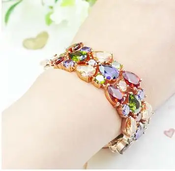 Emmaya Rose Gold Color Triplex Row Mona Lisa Multicolor Cubic Zircon Bracelets Bangles Luxury Wedding Bracelet Women Gift Party