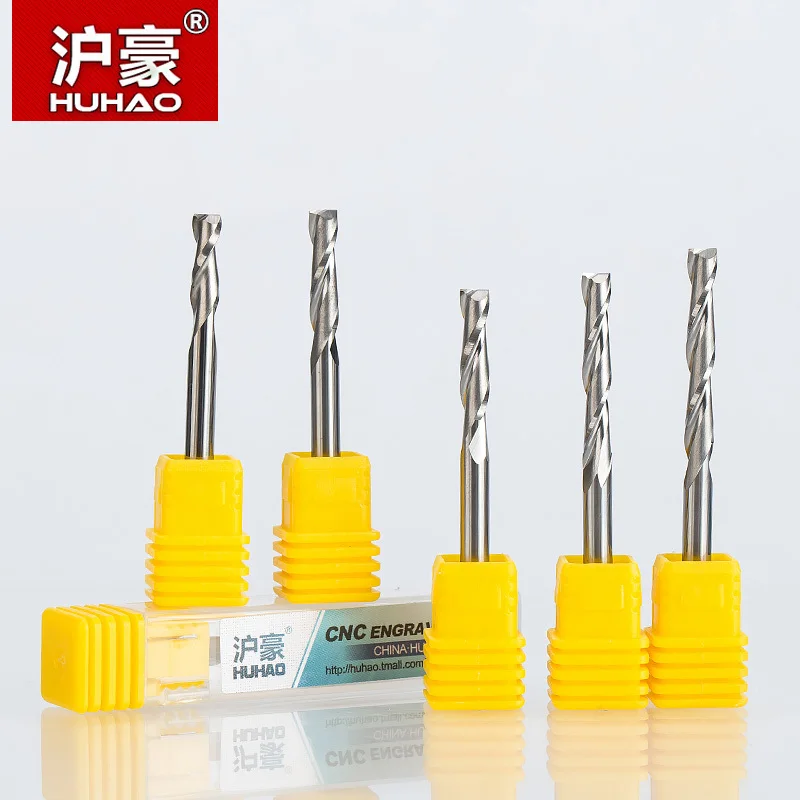 HUHAO 1pc Shank 4mm Milling Cutter  2 Flutes Spiral With Blade CNC End Mill Router Bit For MDF Wood Tungsten Carbide Router Tool