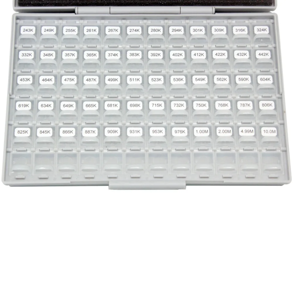 AideTek Surface Mount 0603 smd led1% E96 Resistor Kit 492 x100pc ROHS Distributed In 4 BOX-ALL labels plastic part box R06E96100