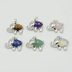 Energy Cute Elephant Pendants Charm Natural Amethysts Rose Quartzs Crystal Opal Lapis Stone Necklace Pendant Girl Child Jewelry