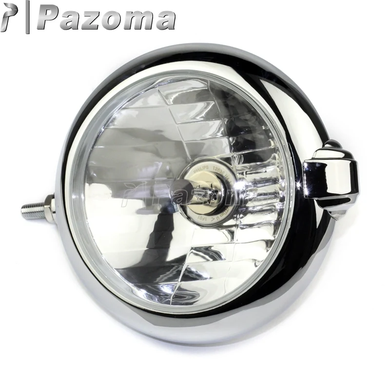 Pazoma Emark Chrome Classic Vintage Unity Head Light Lamp Motorcycle H4 Headlights for Harley Bobber Chopper Custom