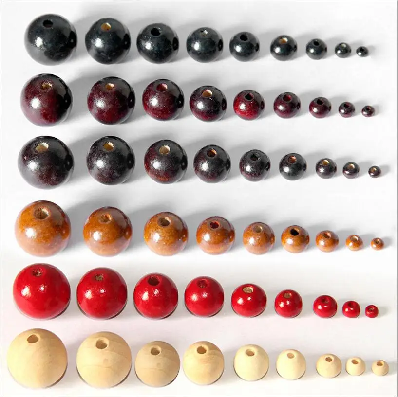 100pcs/lot 4/6/8/10/12/14mm Round Wooden Beads Fits Necklace Bracelet Charm Loose Space Beads Tire Ball For Jewelry Making Z244