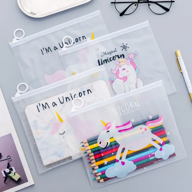 Cute Cartoon Kawaii Unicorn Zipper Pen Bag Girl Gift Prize Student School Learn Stationery High Capacity Storage Bag 1 Pcs