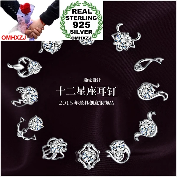 

OMHXZJ WHOLESALE Fashion jewelry animal 12 constellation Chinese zodiac Taurus Leo REAL S925 STERLING SILVER STUD EARRINGS YS76