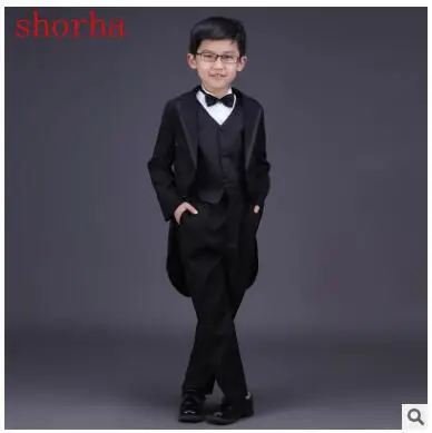 Fashion Style Tuxedo Suits Boys Clothes Set Kids Formal Wedding Blazer Swallow-tailed Coat Kids Party Bow Tie Clothing 5pcs/set