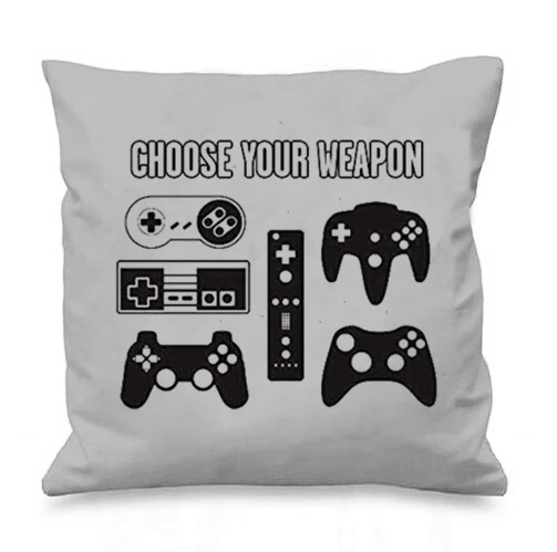 New Funny Choose Your Weapon Gamer Cushion Cover Geek Novelty Gaming Video Games Throw Pillow Case Quiry Square Home Decor Gifts