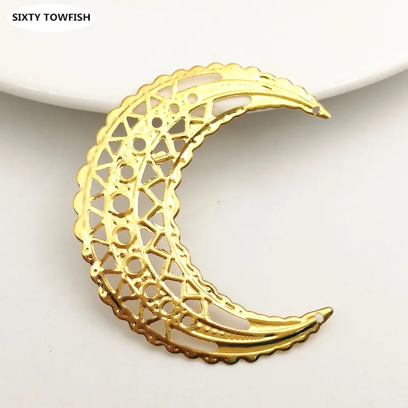 20 pcs/lot 39x44mm Gold color/White K/Antique bronze Metal Filigree Moon Slice Charms Base Settings Jewelry DIY Components