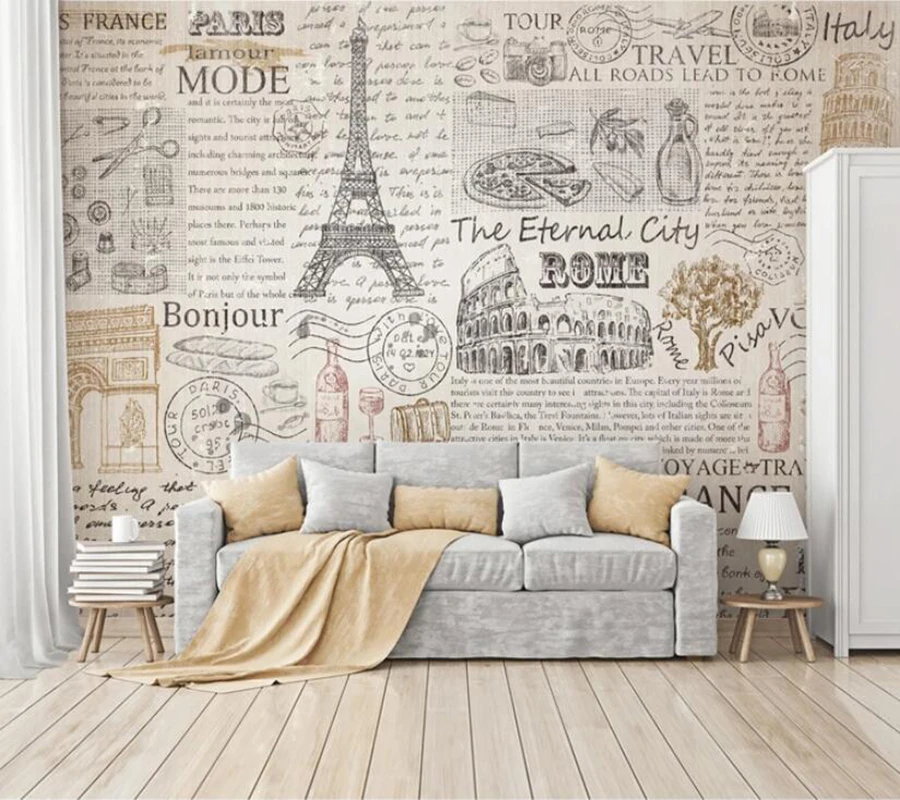 Decorative wallpaper Vintage style English subtitles tower wall