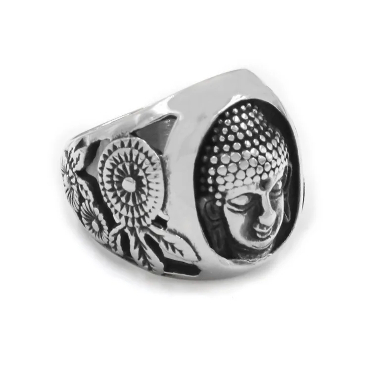 

Men's Ring Stainless Steel Hot European and American Diamonds Thailand Retro Titanium Steel Casting Sakyamuni Buddha Fa