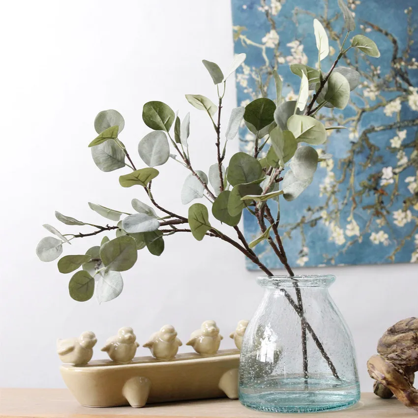 Artificial Plant Eucalyptus Branch Simulation Plant Flocking Money Leaves Table Vase Flower Wedding Home Decor length:60cm