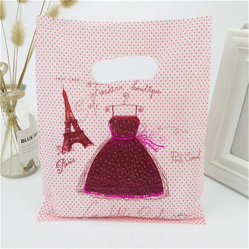 Pink Plastic Bag with Handle, Big Jewelry Boutique Gift Packaging, Plastic Shopping Bags with Handle, 15x20cm, 20x25cm, 100PCs