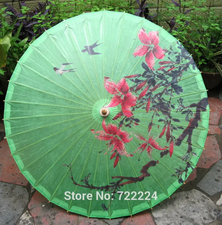 Green Color Spring Birds Picture Oil Paper Bamboo Craft Traditional Handmade Dance Parasol Japanese Wedding Props Umbrella