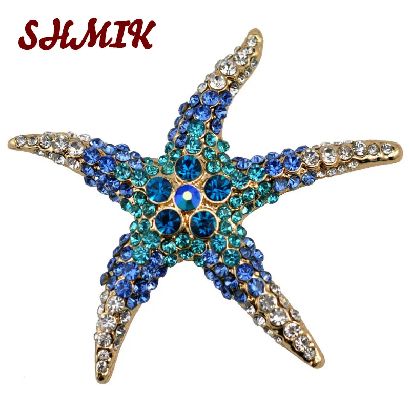 starfish brooches Blue Rhinestone Starfish Brooch Fashion high-end colorful crystal bridesmaid wedding