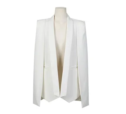 New OL suit jacket Fashion Cloak Cape Blazer Women white Lapel Split Long Sleeve Jacket Coat Female Casual Blazers Women