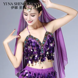 1Pc Women Belly Dance Twinkling Sequin Sexy Beaded Fringe Belly Dance Top Bra Sexy Hanging Coin Bollywood Oriental Dance Tops