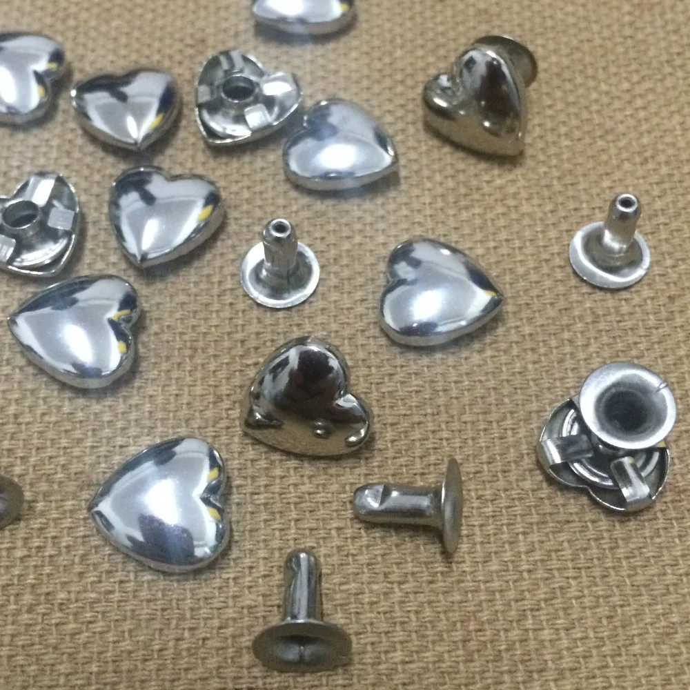 100PCS 10MM Silver Heart Studs Punk Spike Studs Spots Fashion Rivet DIY Bags Belt Shoes Wallet Craft Fit For DIY Shipping Free