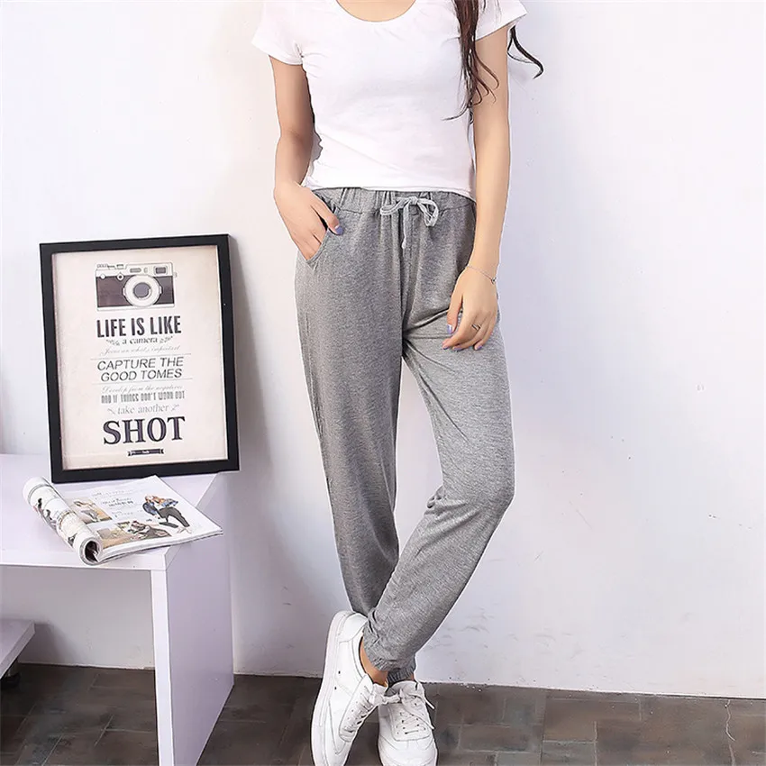 Gowyimmes New S-3XL Kích Thước Lớn Phụ Nữ Modal Quần Casual Harem Pant Harajuku màu kẹo Quần Nữ Mắt Cá Chân dài Quần PD017