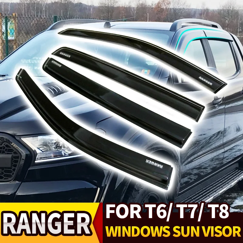 

WINDOW VISOR BLACK AWNINGS SHELTERS WINDOWS SUN VISOR FIT FOR FORD RANGER T6 T7 T8 XTL 2012-2019 PICKUP CAR