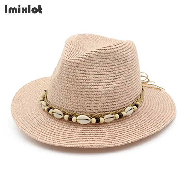 Summer Hats For Women England Style Wide Brim Straw Hats Sun Visor Shell Beads Hat Panama Travel Beach Hat Women\'s Strawhat