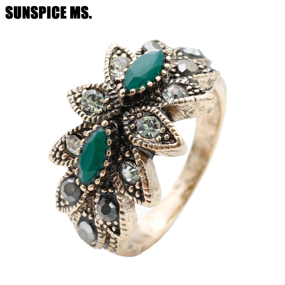 SUNSPICE MS. New Style Vintage Turkish Women Narrow Line Rings Antique Gold Color Resin Star Finger Rings Ethnic Indian Jewelry