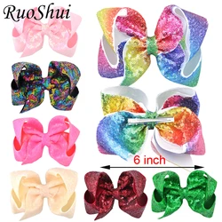 29Color 6 Inch Girls Big Sequin Grosgrain Ribbon Hair Bow Alligator Clips Barrette Bowknot Headwear Children Hair Accessories