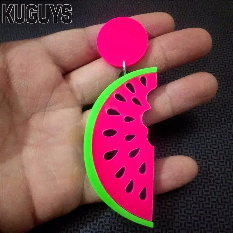 KUGUYS Fashion Women Acrylic Watermelon Drop Earrings Summer Jewelry Lovely Gift Music Festival Party Accessories