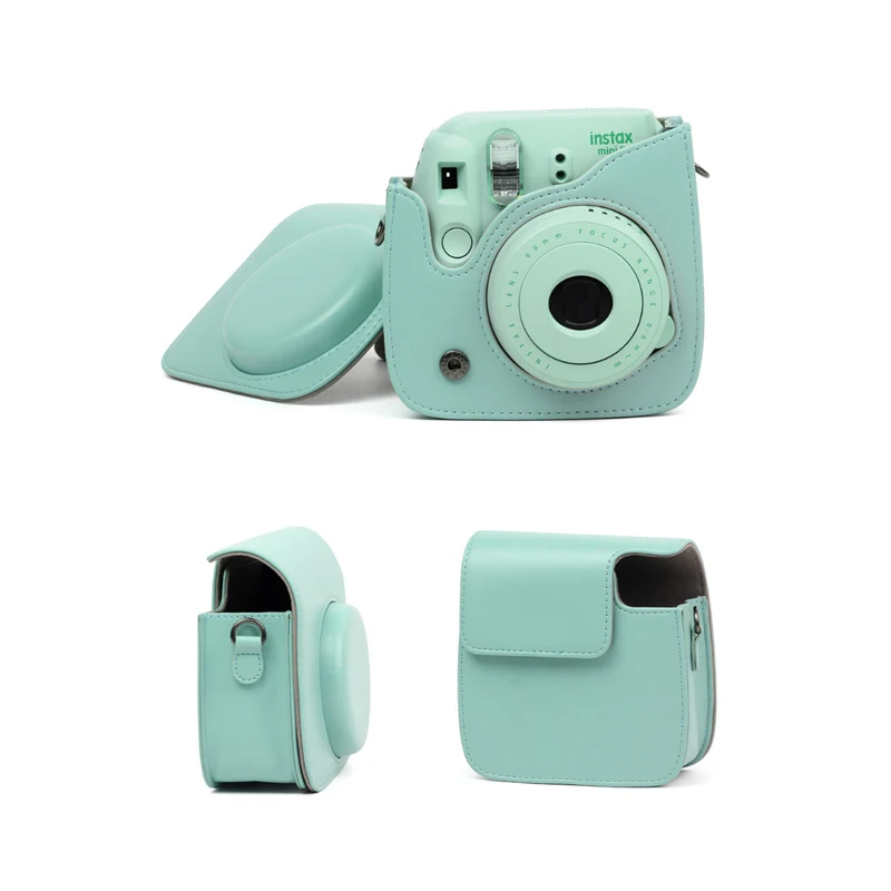 Ice Blue Carrying PU Leather Bag Case Cover with Shoulder Strap For Fujifilm Instax Mini 9/8 Mini 11 Instant Film Photo Camera