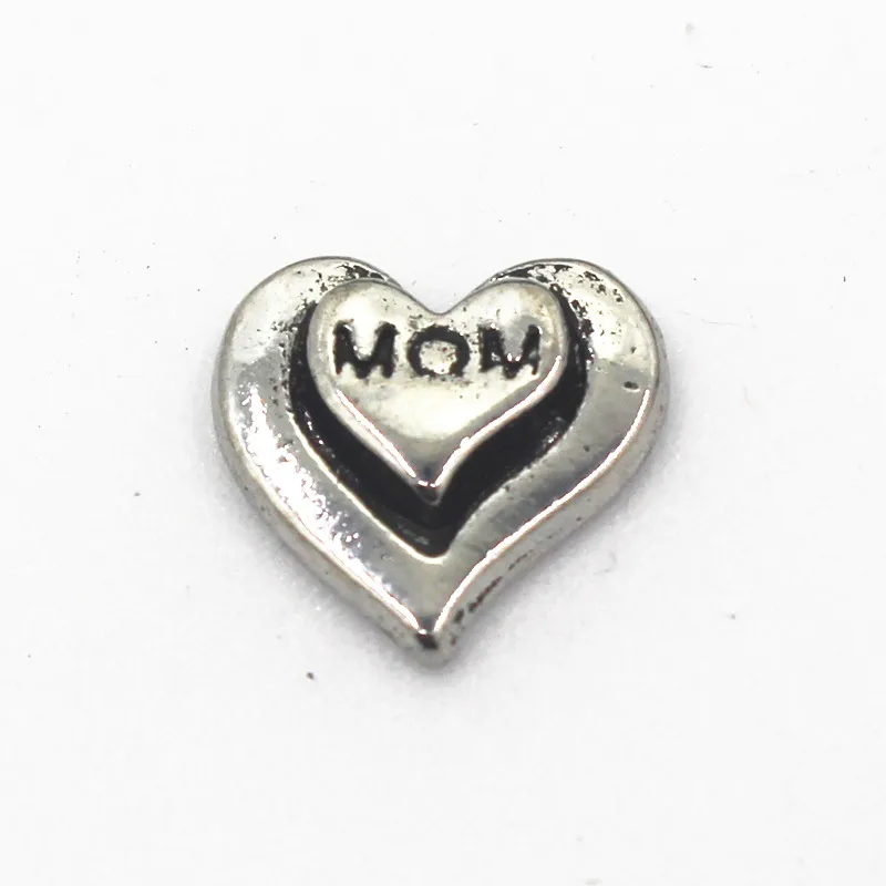 

Hot selling 50pcs/lot silver Mom Hearts Floating Charms Living Glass Memory Lockets pendants Charms DIY Jewelry