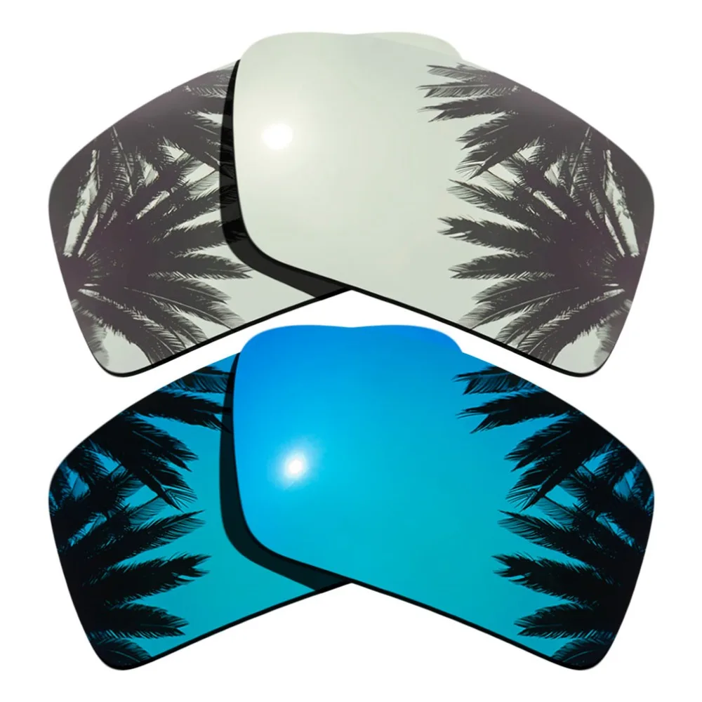 (Silver Mirrored+Ice Blue Mirrored Coating) 2-Pairs Polarized Replacement Lenses for-OAKLEY Eyepatch 2 100% UVA & UVB Protection