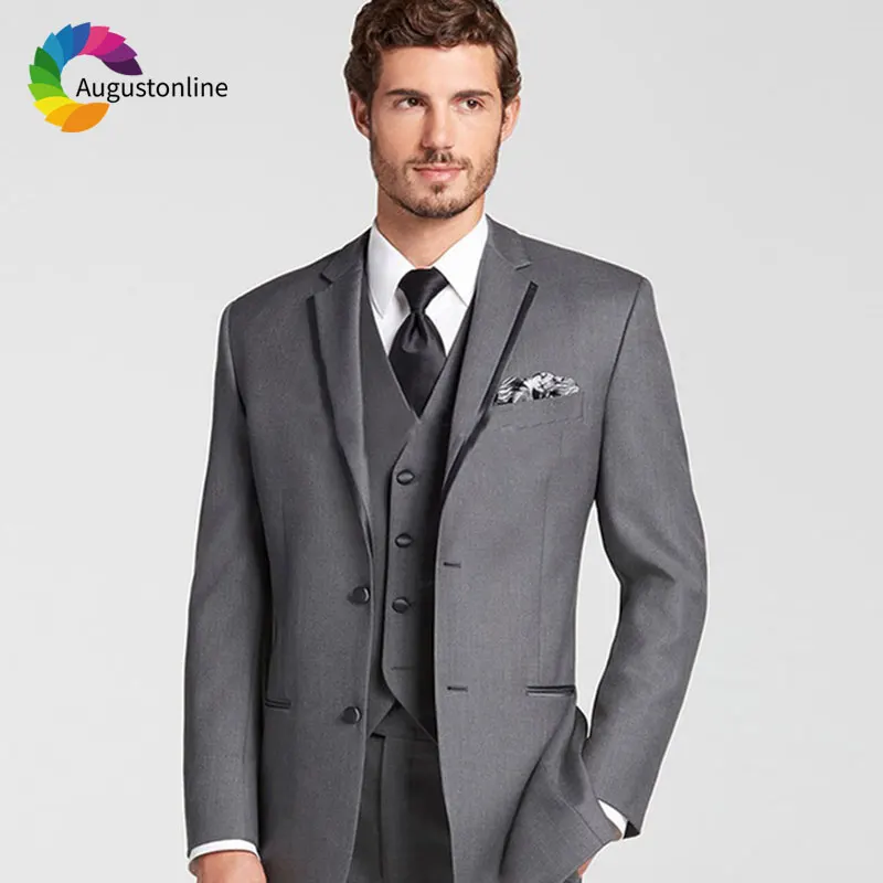 

Italy Style Custom Made Grey Men Suits for Wedding 3 Pieces Pants Vest Best Man Blazers Jacket Slim Fit Groom Tuxedos Prom Wear