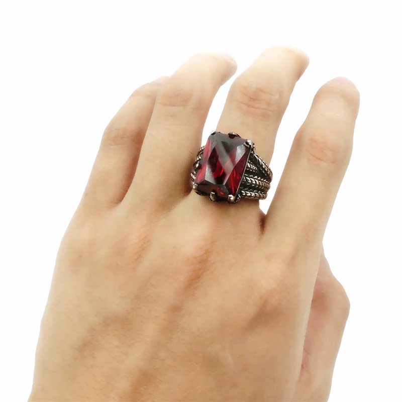 Mens Stainless Steel Ring Silver Dragon Red Cubic Zirconia Biker Jewelry size 8-15