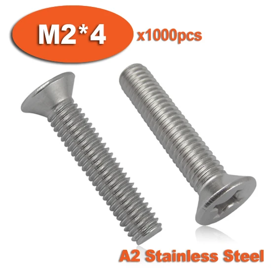 

1000pcs DIN965 M2 x 4 A2 Stainless Steel Screw Cross Recessed Countersunk Flat Head Screws