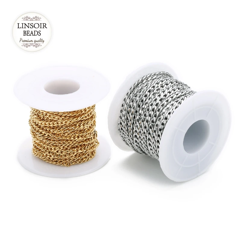 10yards/roll 3mm/4mm/5mm Width Silver/Golden Stainless Steel Metal Link Chain Bulk for DIY Necklaces Bracelets Jewelry Making