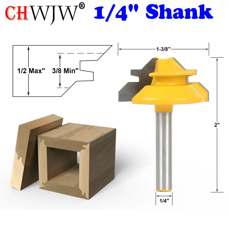 

1PC Small Lock Miter Router Bit Anti-kickback 45 Degree 1/2 Inch Stock 1/4 Inch Shank Tenon Cutter for Woodworking Tools