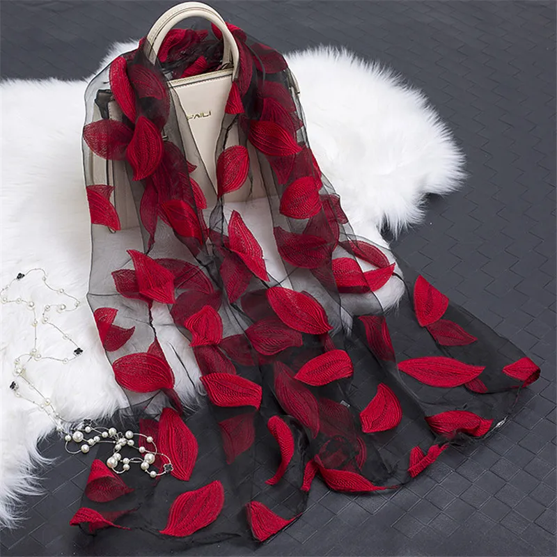 2019 hot sale silk scarf womens summer breeze lightweight sheer wrap and shawls bandana beach organza gauze lace hollow scarf