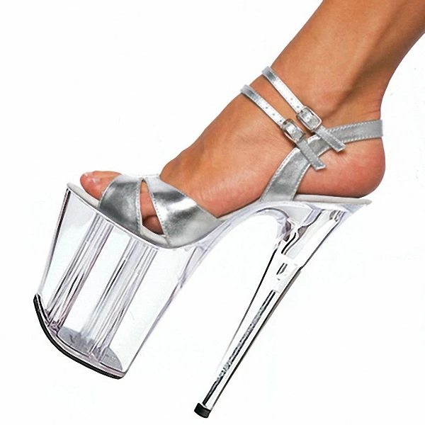 Super high heels 20cm, temptation silver transparent sandals 8 inches sexy ladies fashion star shoes handmade high heels