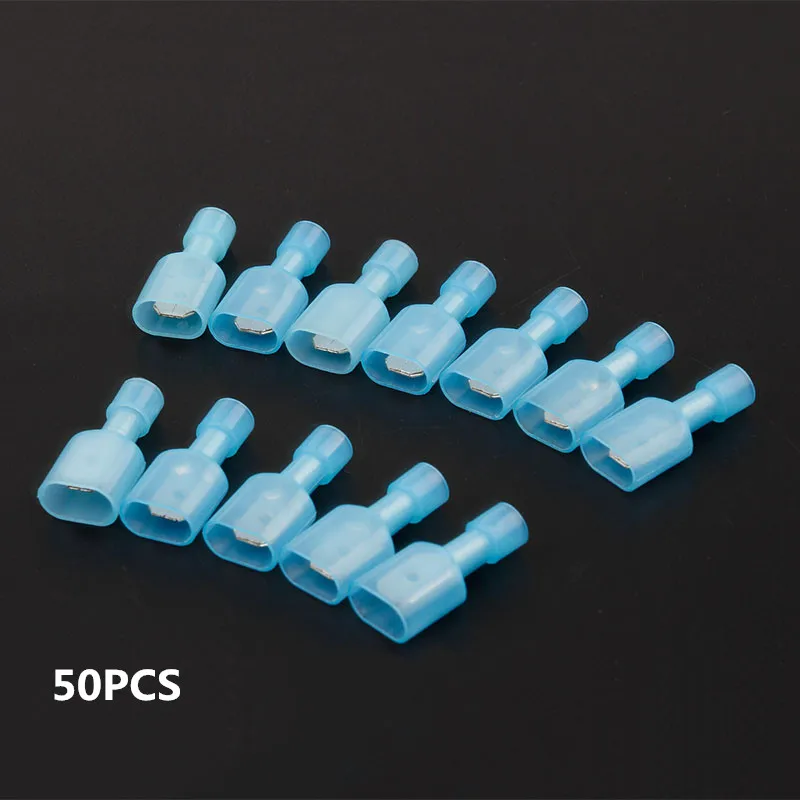 50pcs Male and Female Electrical  Nylon Crimp Terminator Set  Blue Fully Insulated Wire Cable Connector 16-14AWG