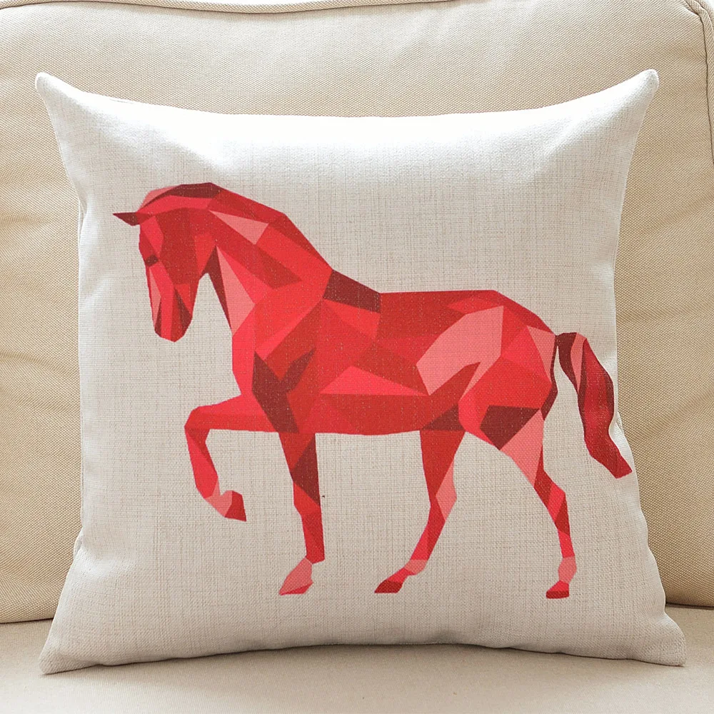 Custom Pillow Case Cushion Cover for Sofa - Red Horse Pattern Linen Cotton Pillow Case for Sofa (45x45cm, 55x55cm)