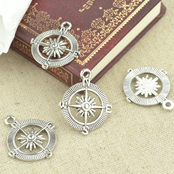 High quality 10pcs metal antique silver Plated compass charms for DIY jewelry making 29*25mm H10