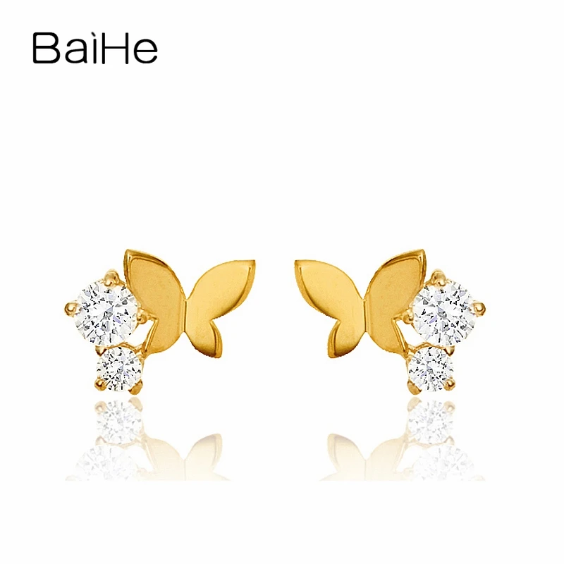 

BAIHE Solid 18K Yellow Gold H/SI Natural Diamond Butterfly Stud Earrings Women Wedding Trendy Fine Jewelry aretes de mujer