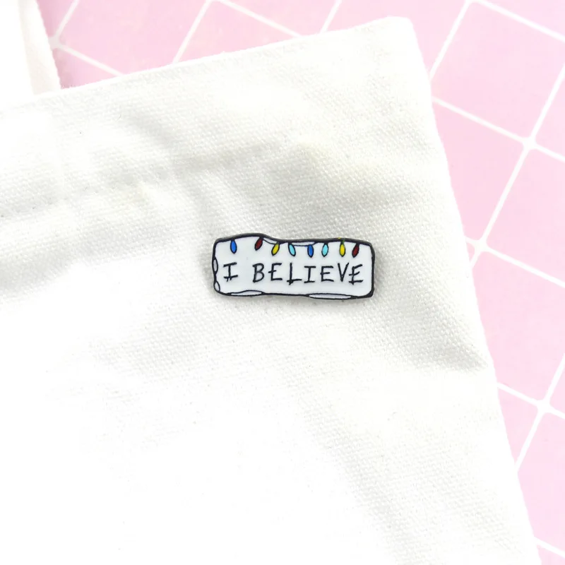 XEDZ I BELIEVE color Festive Brooch Christmas Stranger Things Christmas Lights Unique Lapel Pins Denim Hat Badge Christmas Gifts